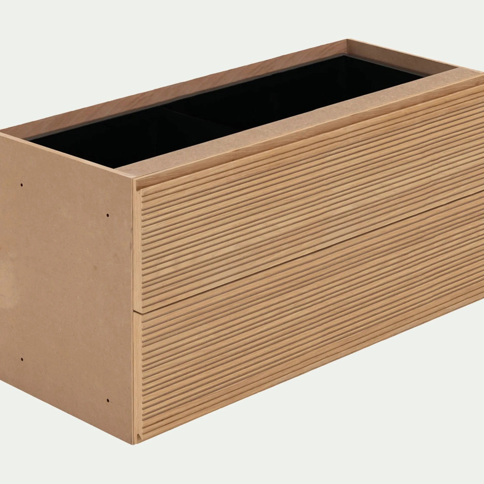 Bloc de 2 grands tiroirs en chêne strié L82cm - bois clair