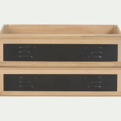 Bloc de 2 grands tiroirs en placage chêne et acier L82cm - noir