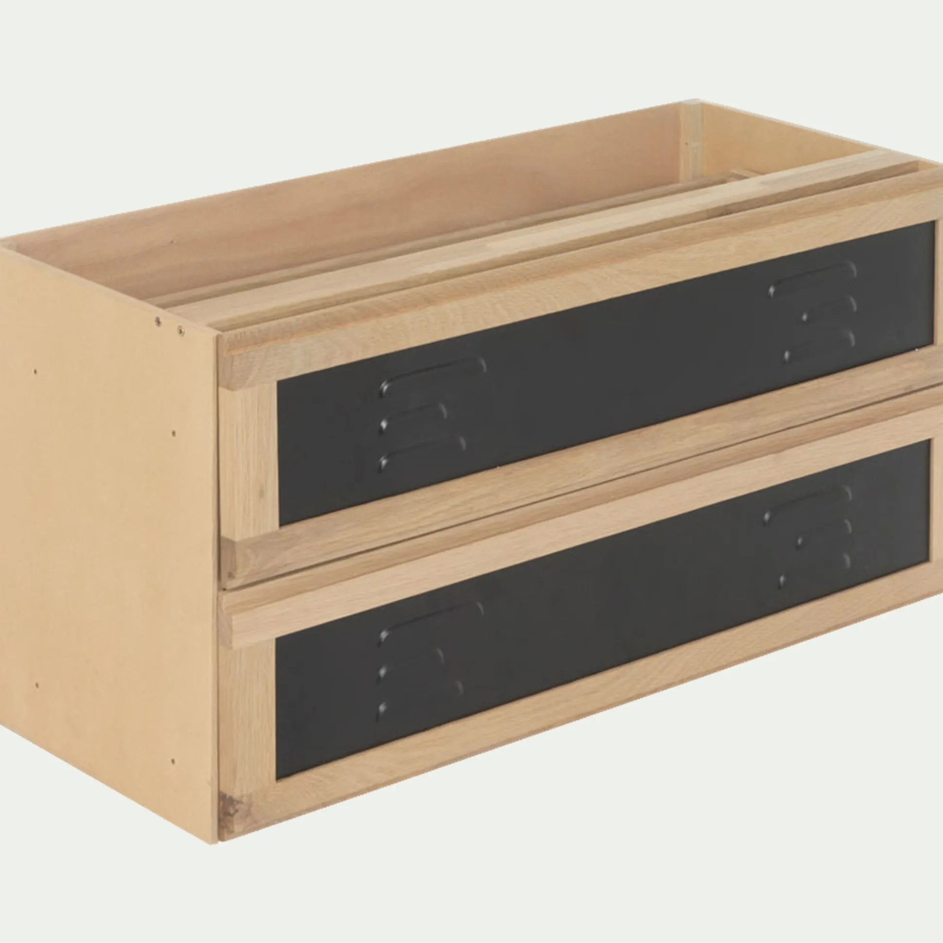 Bloc de 2 grands tiroirs en placage chêne et acier L82cm - noir