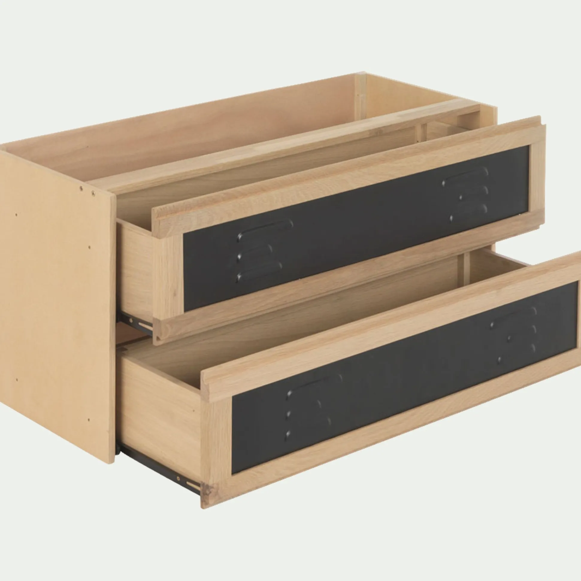 Bloc de 2 grands tiroirs en placage chêne et acier L82cm - noir