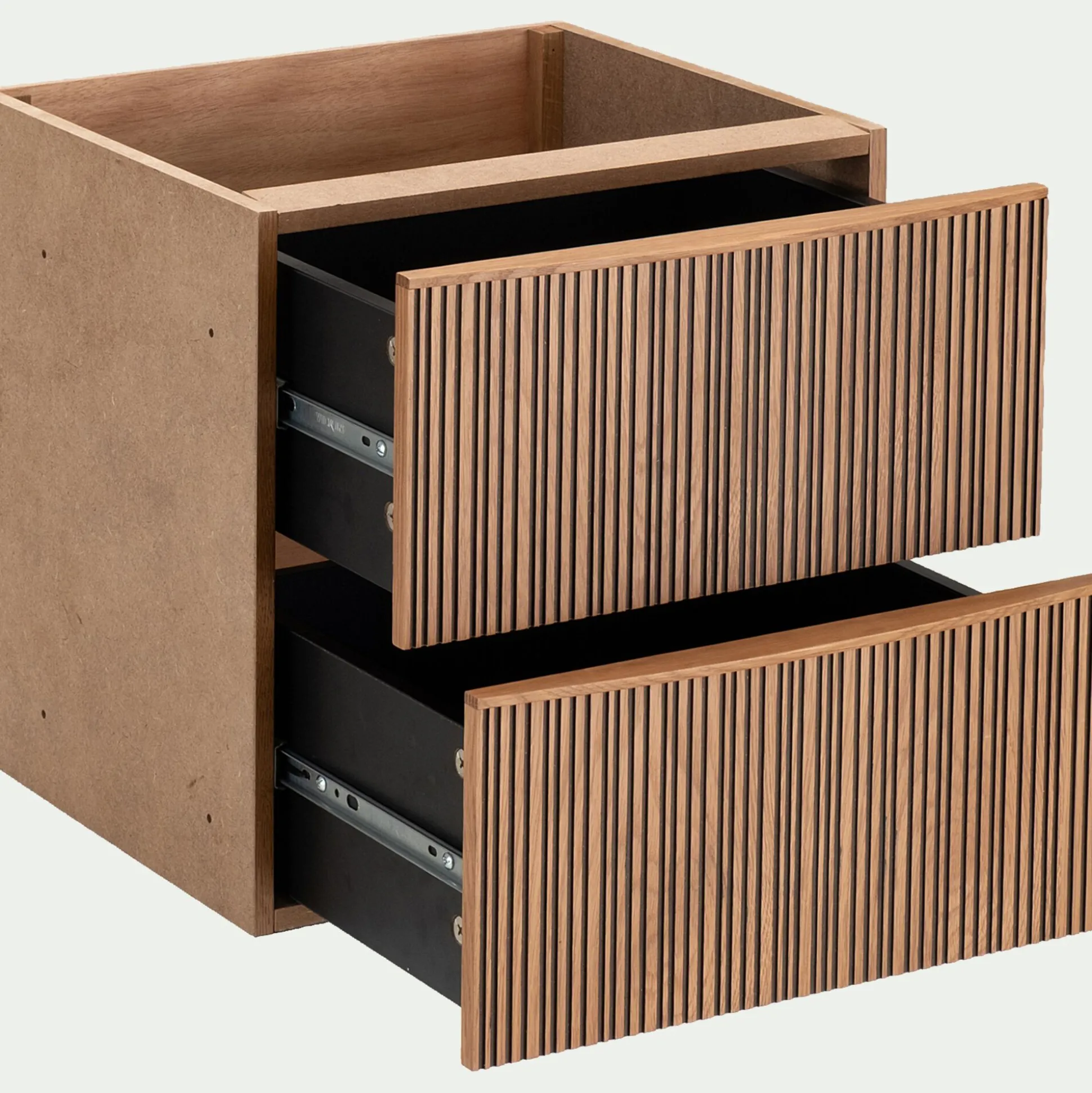 Bloc de 2 tiroirs en chêne strié L40cm - bois foncé