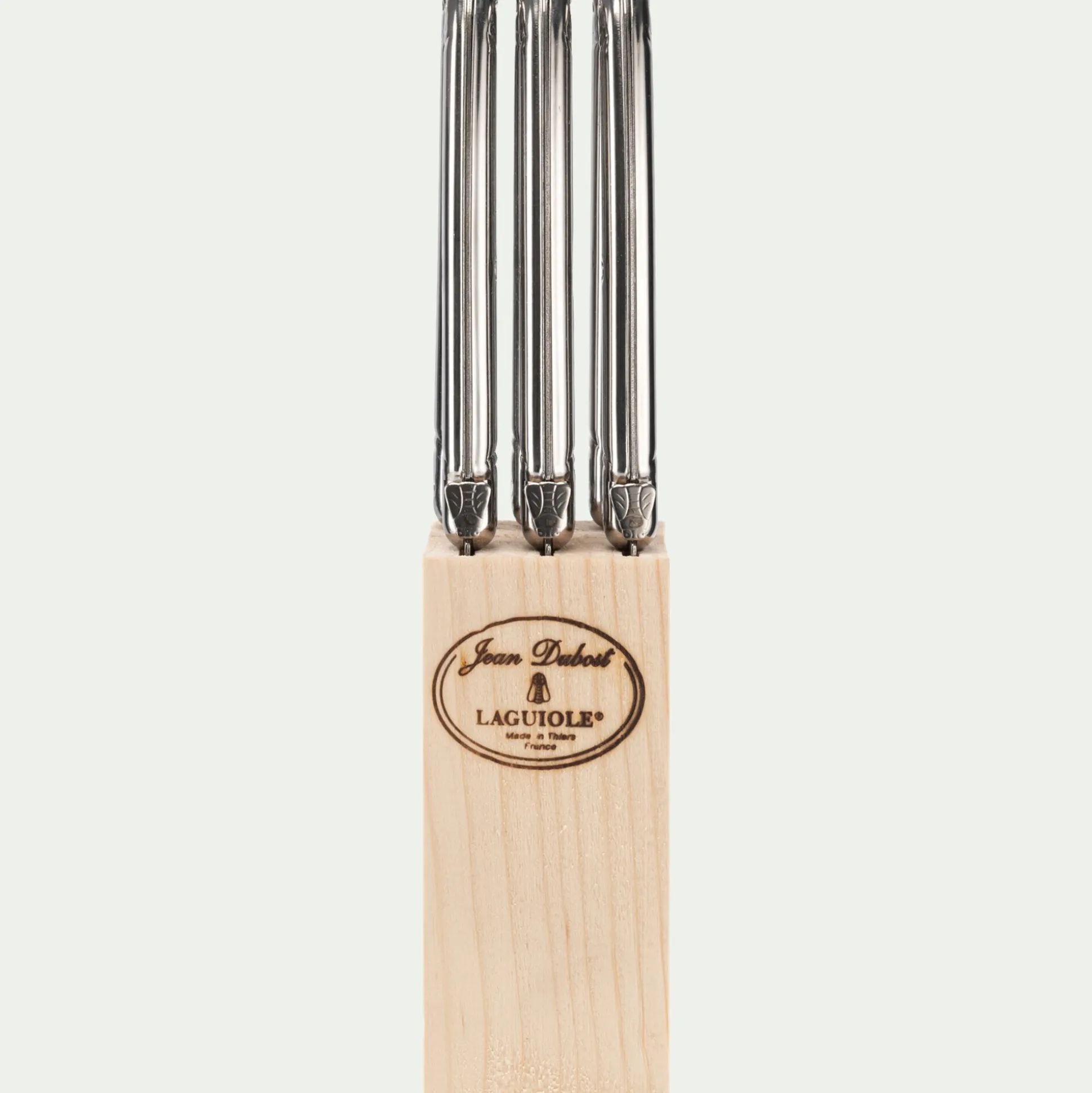 Bloc en bois de 6 couteaux à steak en acier - gris métallisé