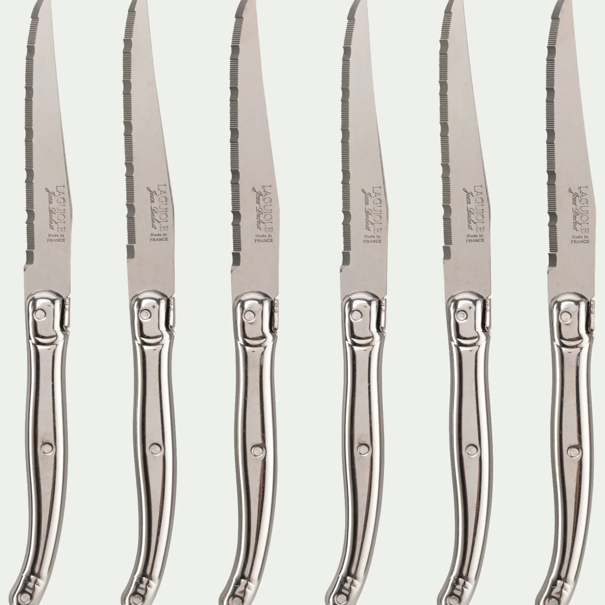 Bloc en bois de 6 couteaux à steak en acier - gris métallisé