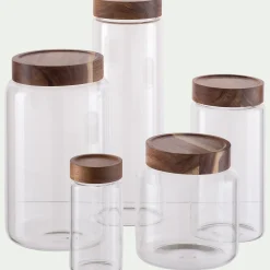Bocal de conservation en verre avec couvercle en acacia 1,25L - transparent