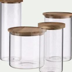 Bocal en verre avec couvercle en acacia 2L - transparent