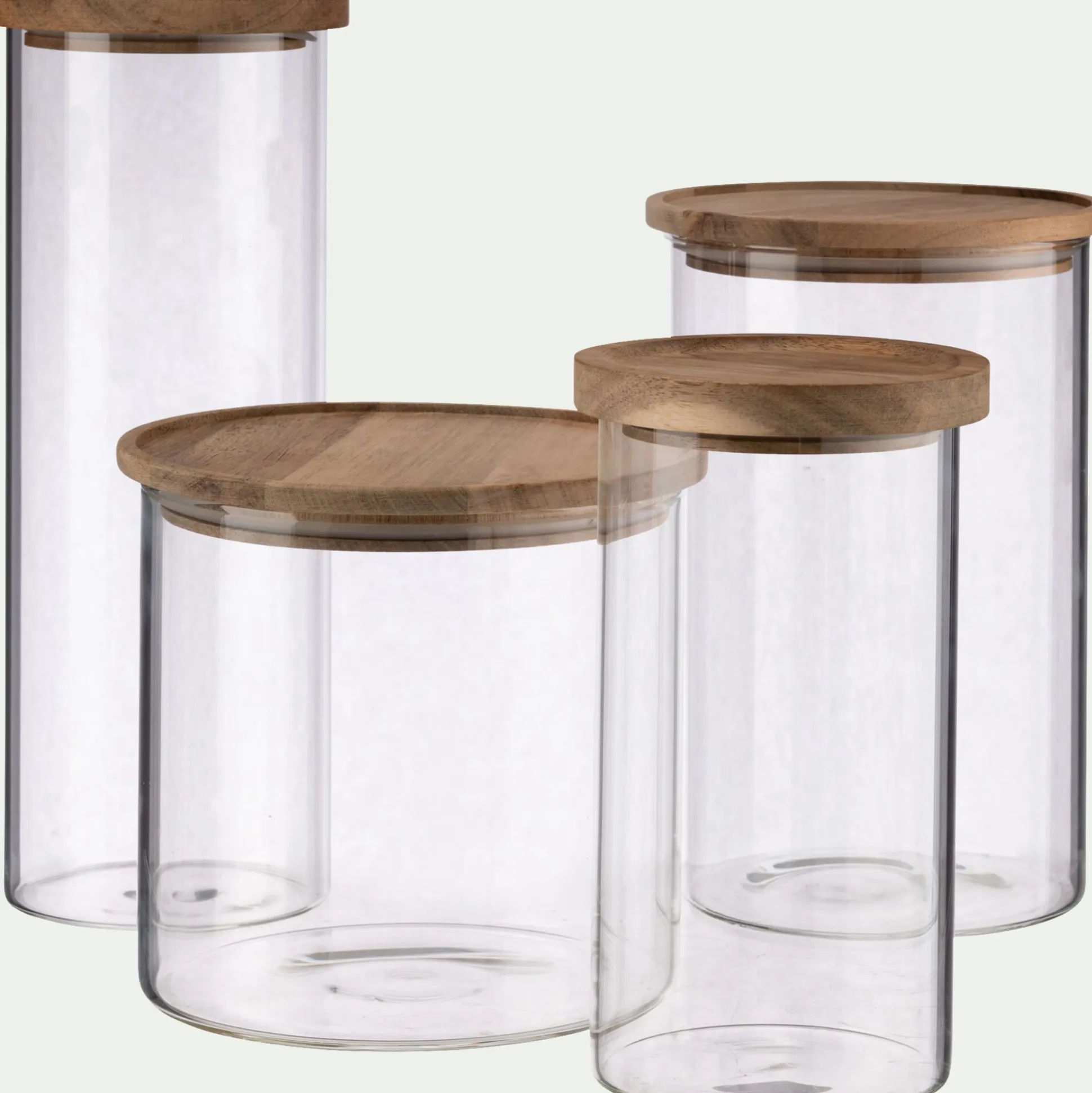 Bocal en verre avec couvercle en acacia 1L - transparent