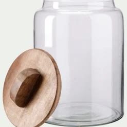 Bocal en verre avec couvercle en manguier 3L - transparent