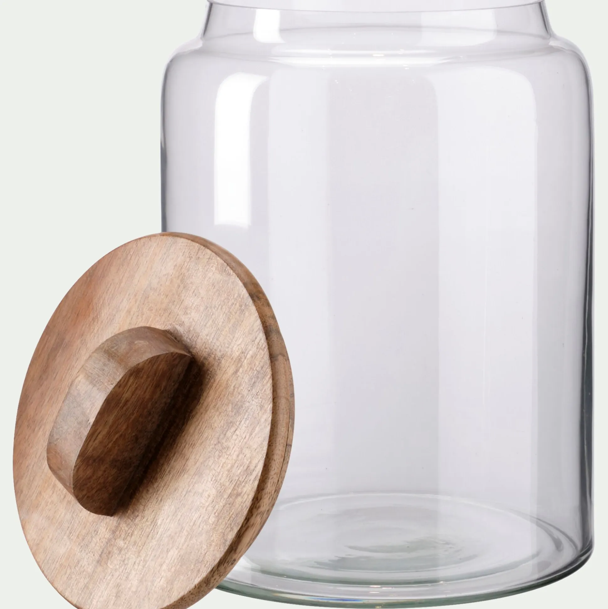 Bocal en verre avec couvercle en manguier 3L - transparent