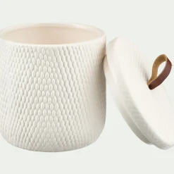 Boite déco en grès - blanc D11xH11cm