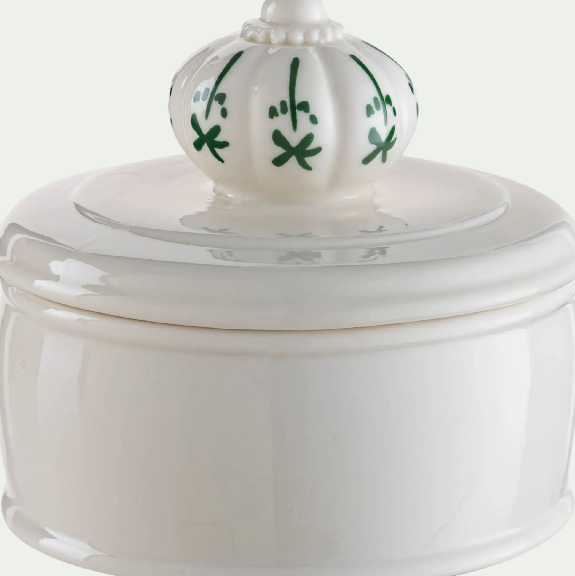 Boite déco en grès D10xH9,8cm - blanc