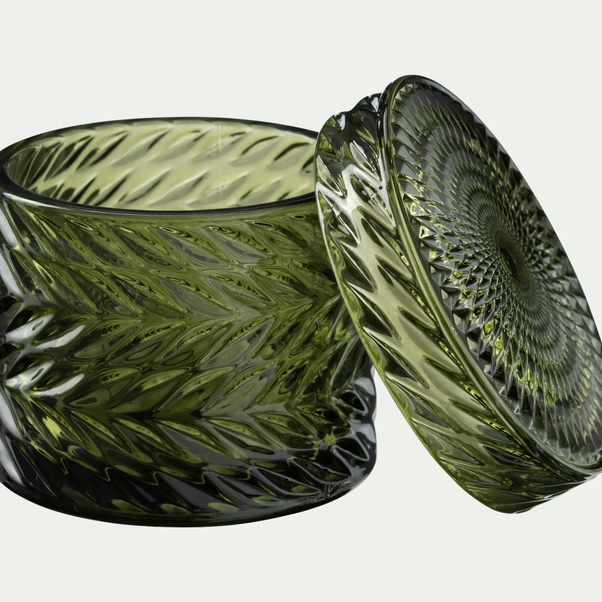 Boite déco en verre - vert D8,8xH8,4cm
