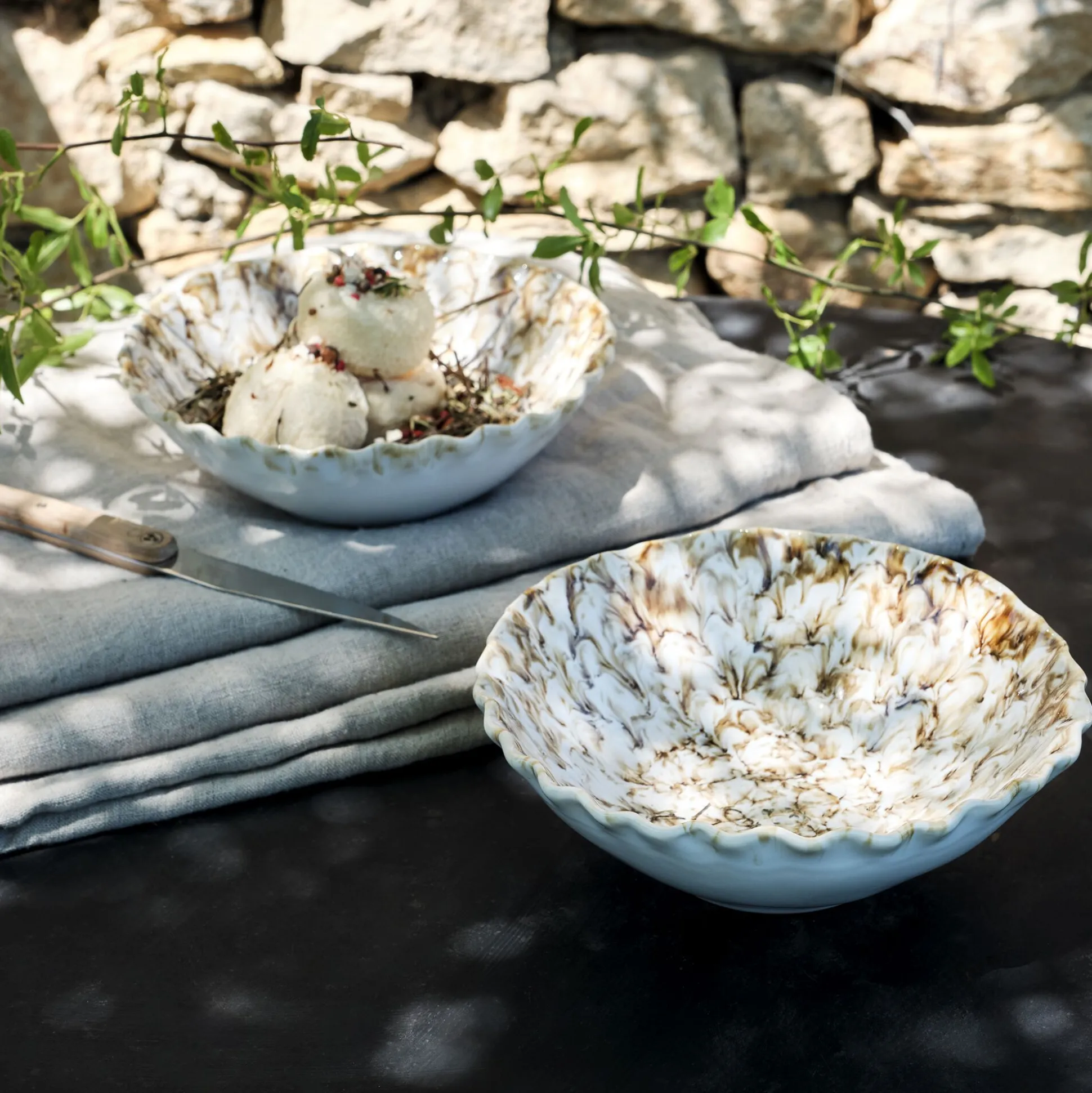 Bol marbré en grès D18,5cm - beige alpilles