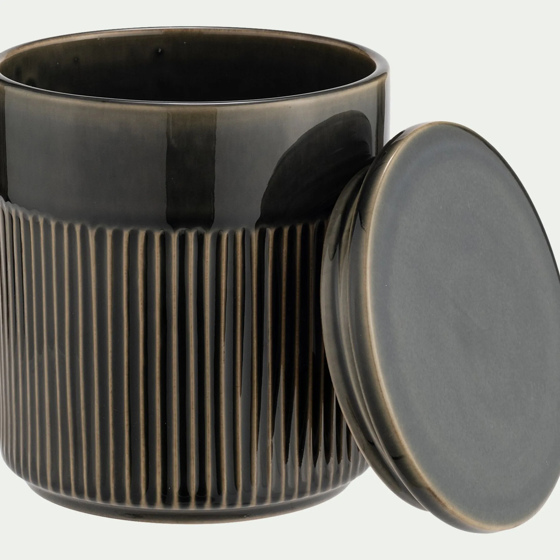 Boîte déco en grès D11xH13,5cm - bleu