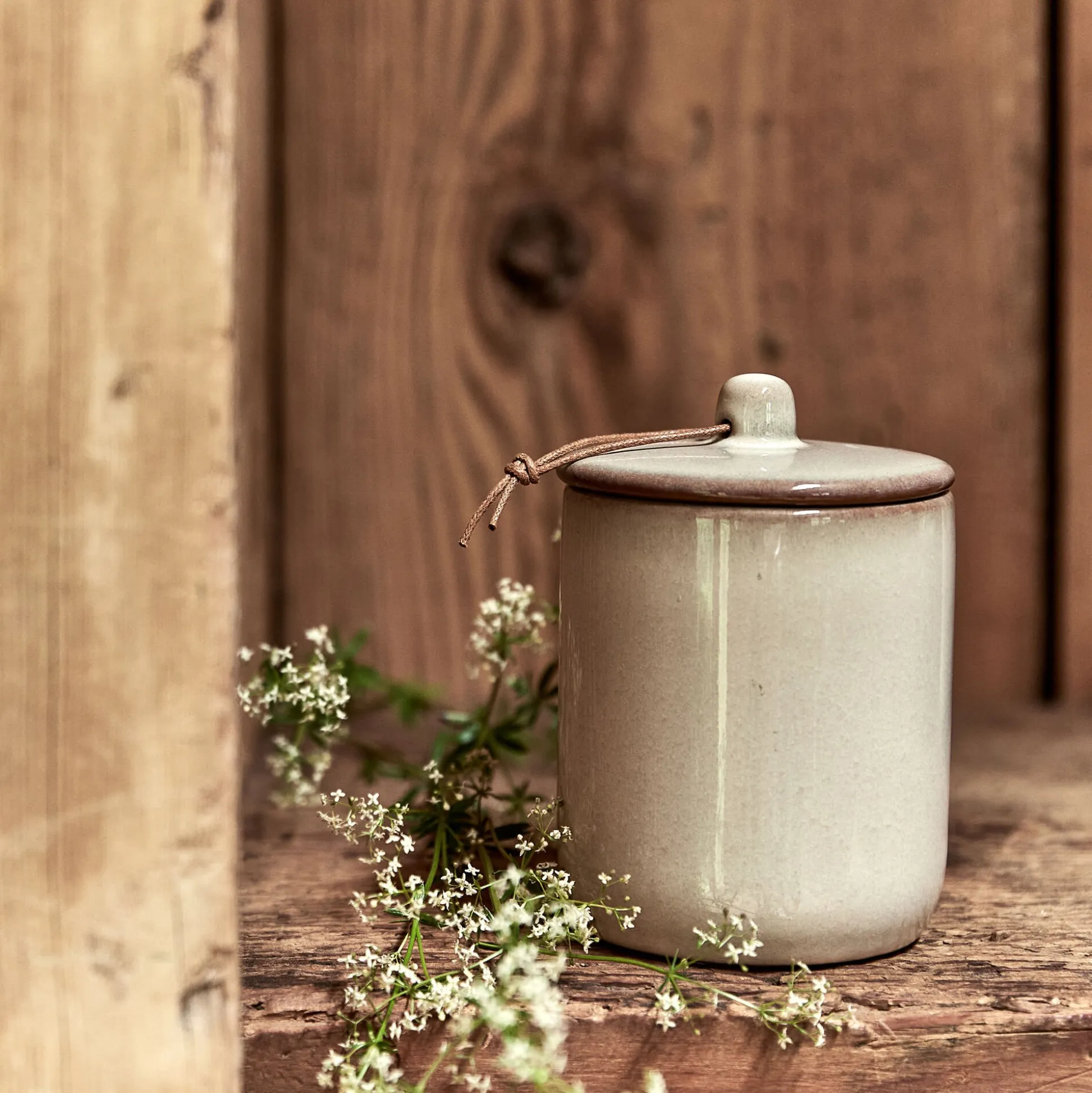 Boîte déco en grès H13,5cm - gris