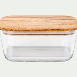 Boîte rectangulaire en verre avec couvercle en bois H7,90cm