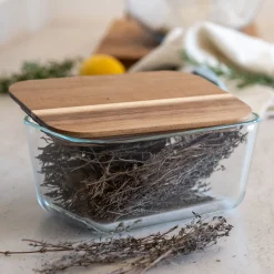 Boîte rectangulaire en verre couvercle en bois H9cm
