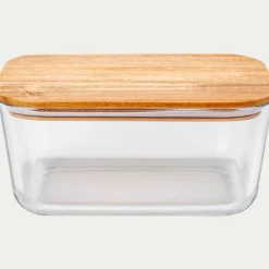 Boîte rectangulaire en verre couvercle en bois H9cm