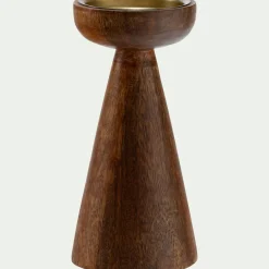 Bougeoir sur pied en bois de manguier H21,5cm - bois foncé