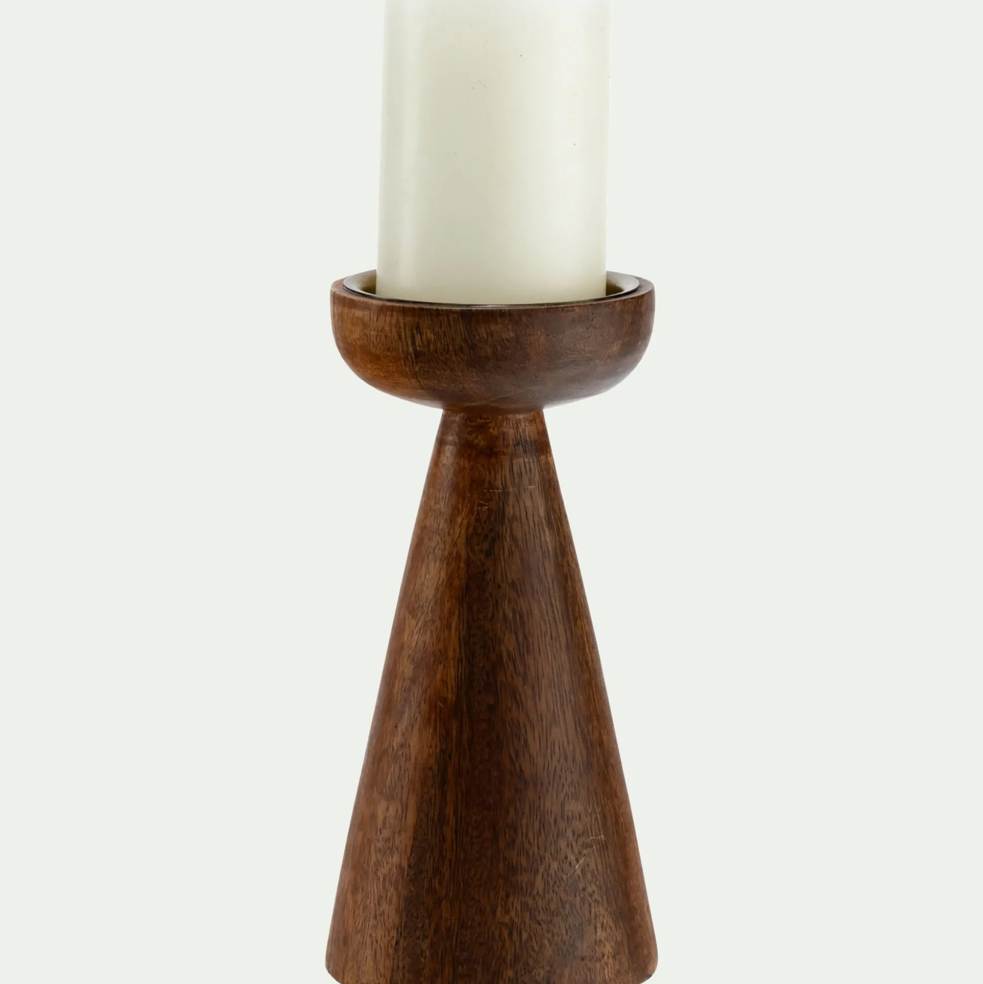 Bougeoir sur pied en bois de manguier H21,5cm - bois foncé
