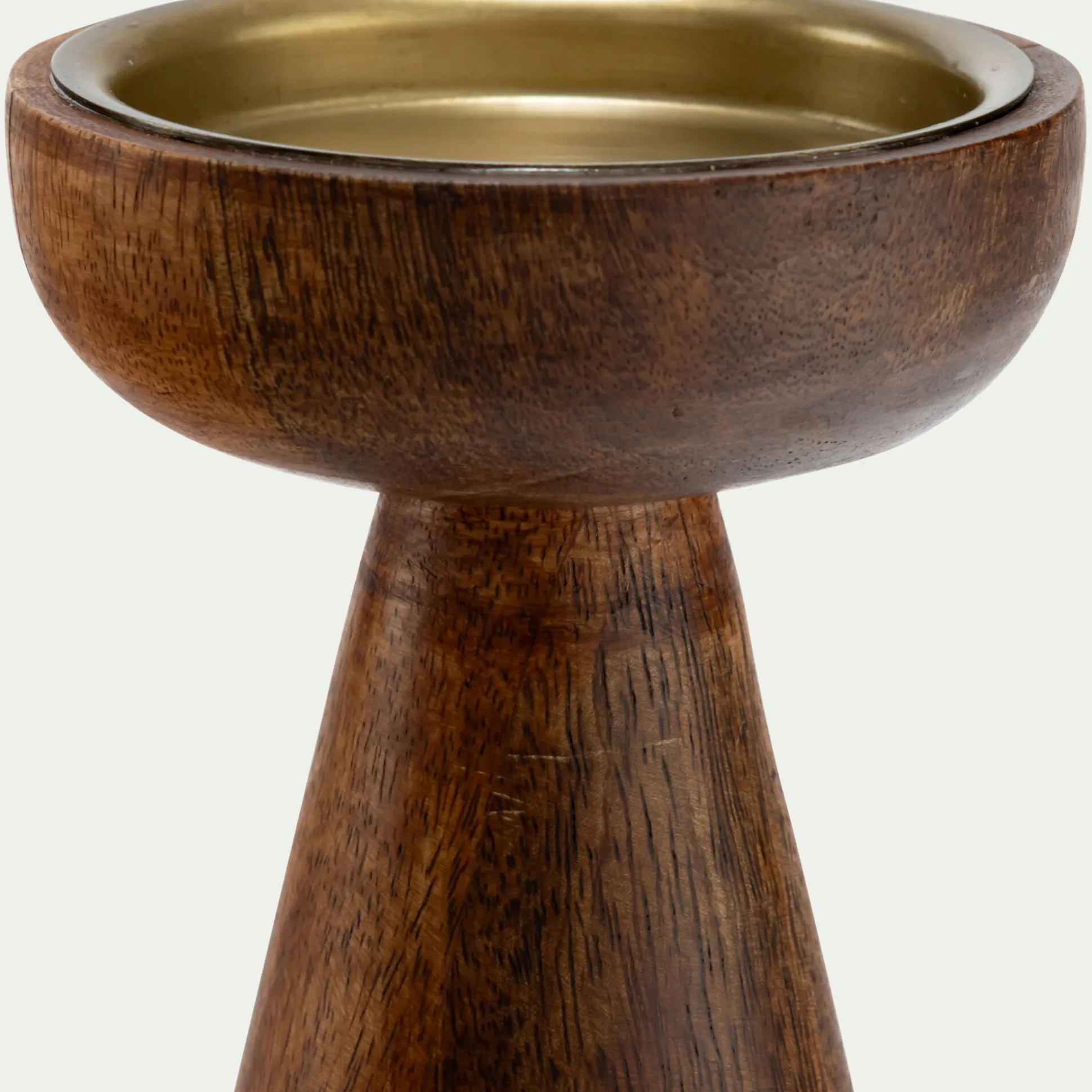 Bougeoir sur pied en bois de manguier H21,5cm - bois foncé