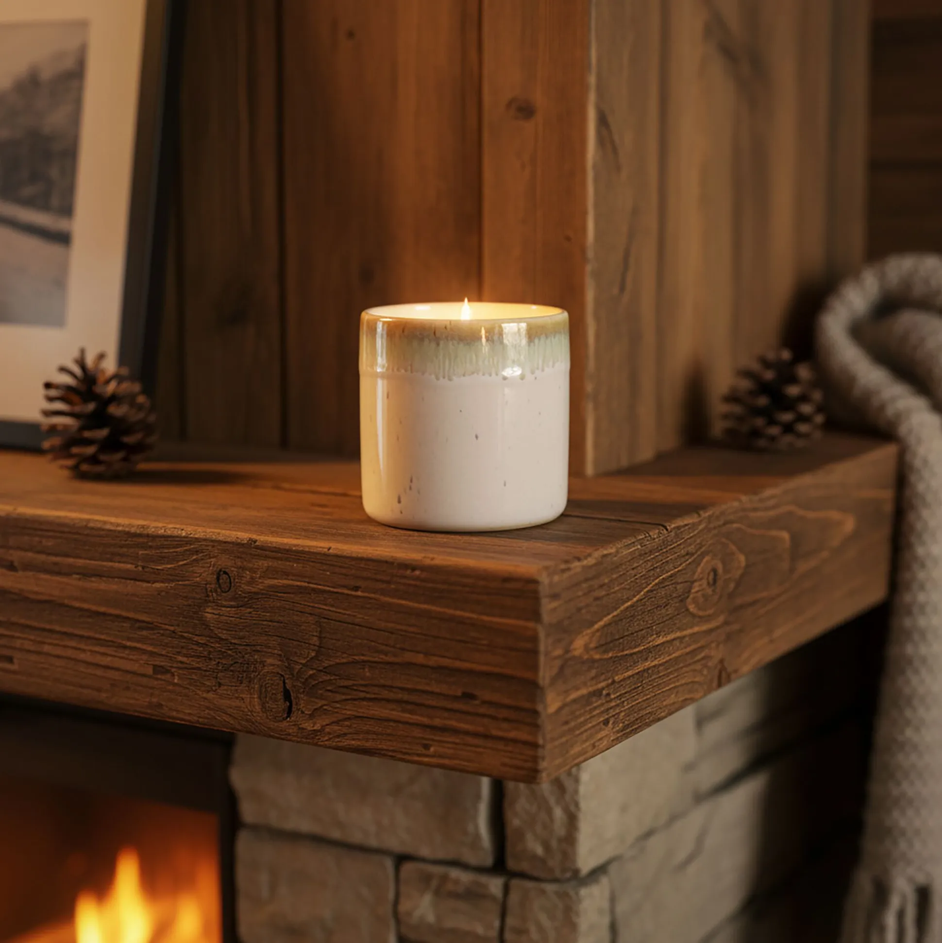Bougie déco en céramique cylindrique H7,5cm - beige