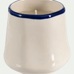 Bougie en faïence D10,5xH10cm - bleu