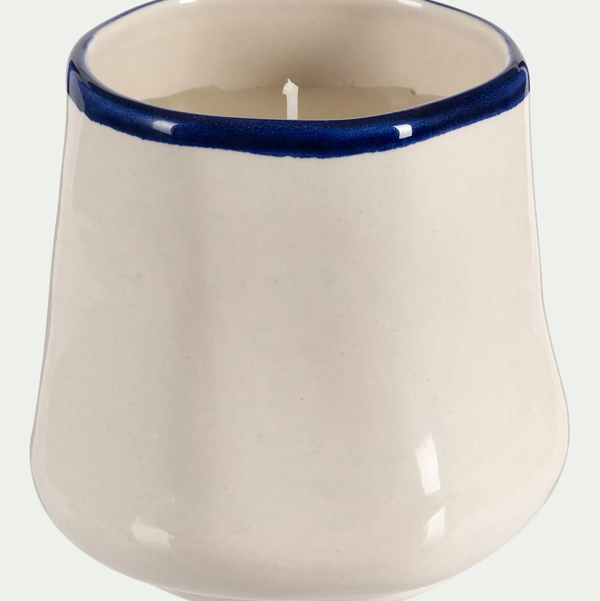 Bougie en faïence D10,5xH10cm - bleu