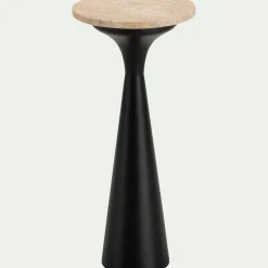 Bout de canapé en acier et travertin D26xH56cm - noir