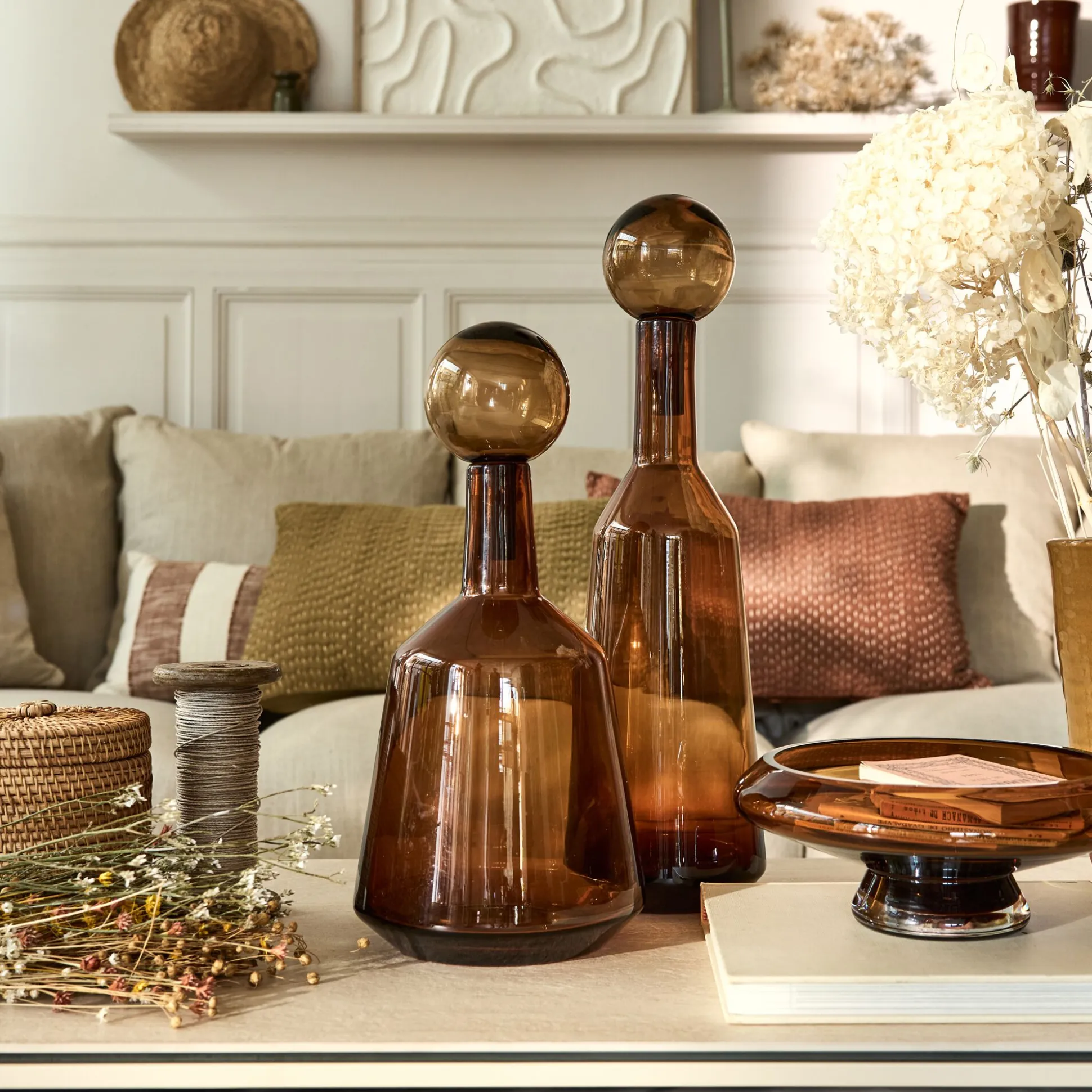 Bouteille déco en verre H41cm - brun rustrel
