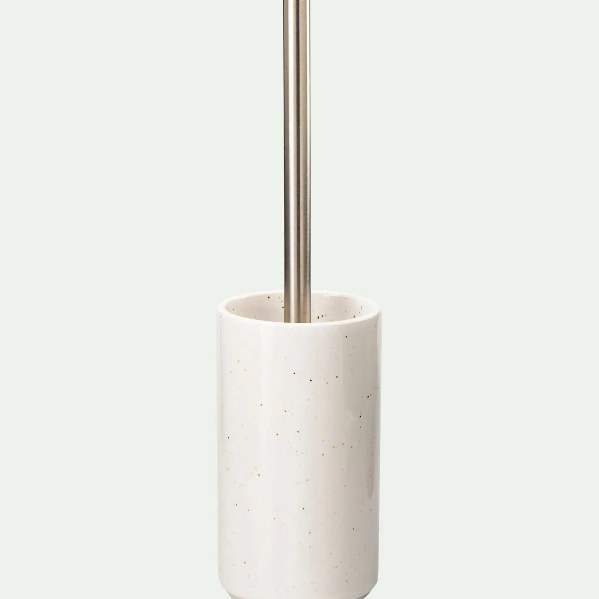 Brosse et porte-brosse wc en céramique mouchetée - blanc ventoux