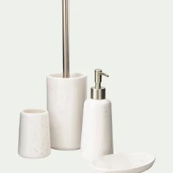 Brosse et porte-brosse wc en céramique mouchetée - blanc ventoux