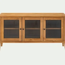 Buffet bas en teck recyclé et portes vitrées - bois clair
