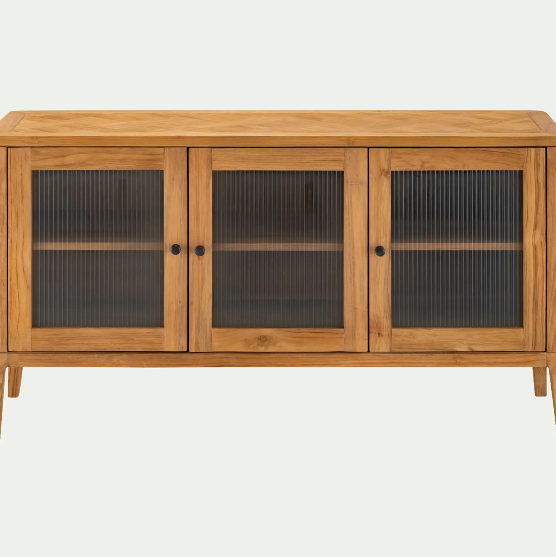 Buffet bas en teck recyclé et portes vitrées - bois clair