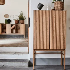 Buffet haut plaqué chêne H155cm - bois clair