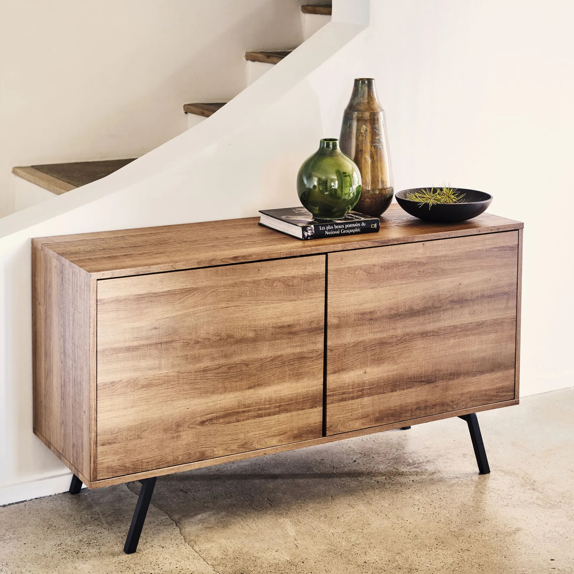 Buffet 2 portes en bois L140cm - bois foncé