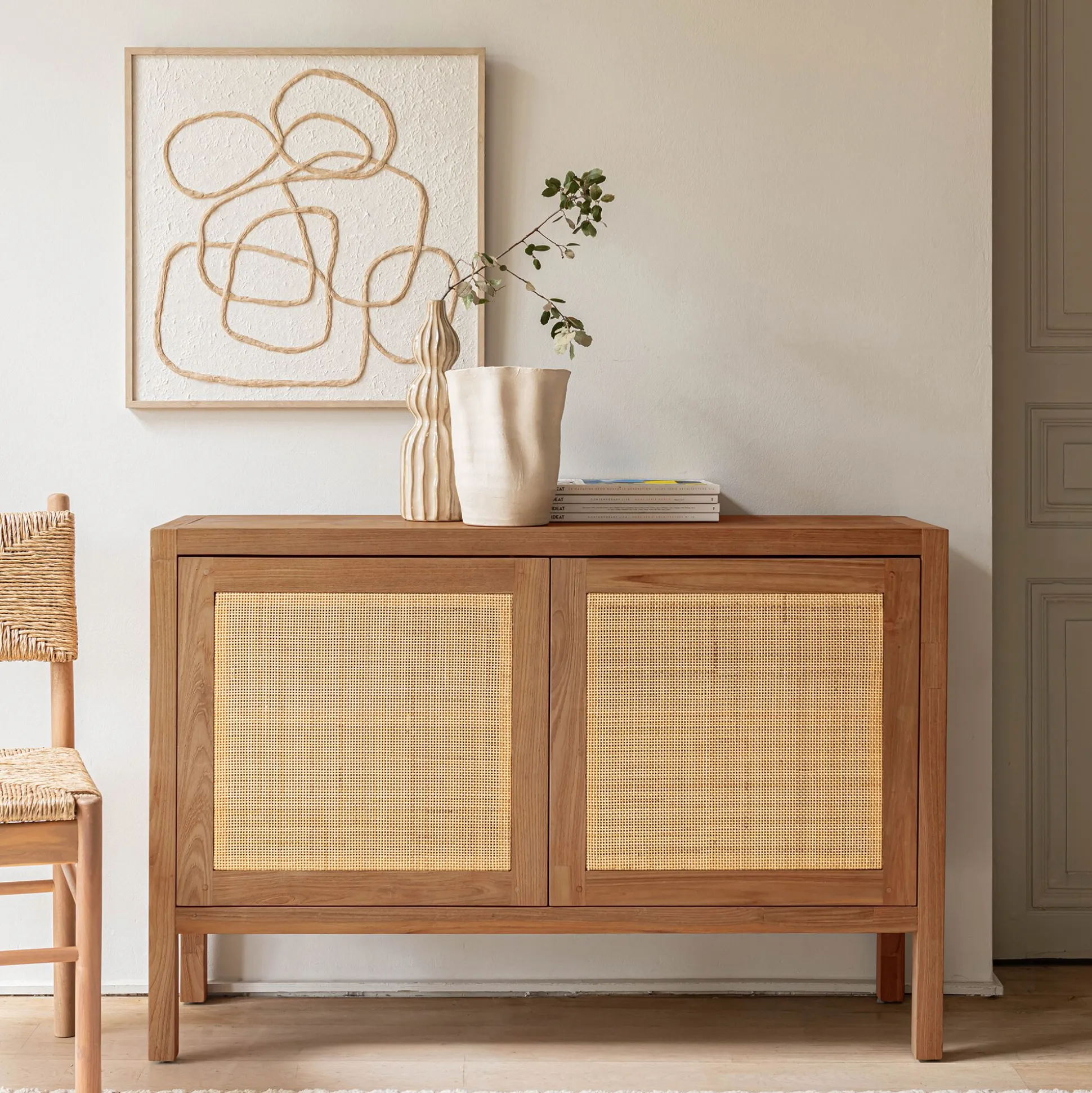 Buffet 2 portes en teck recyclé - bois clair
