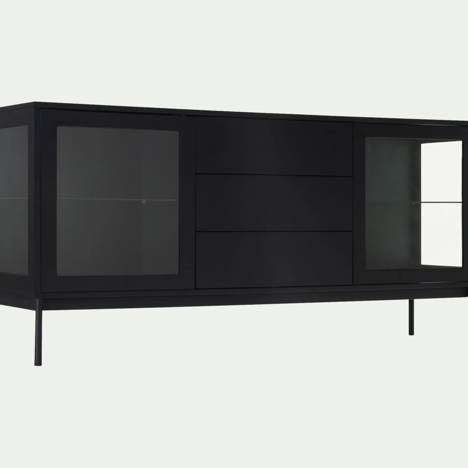 Buffet 2 portes et 3 tiroirs en bois - noir