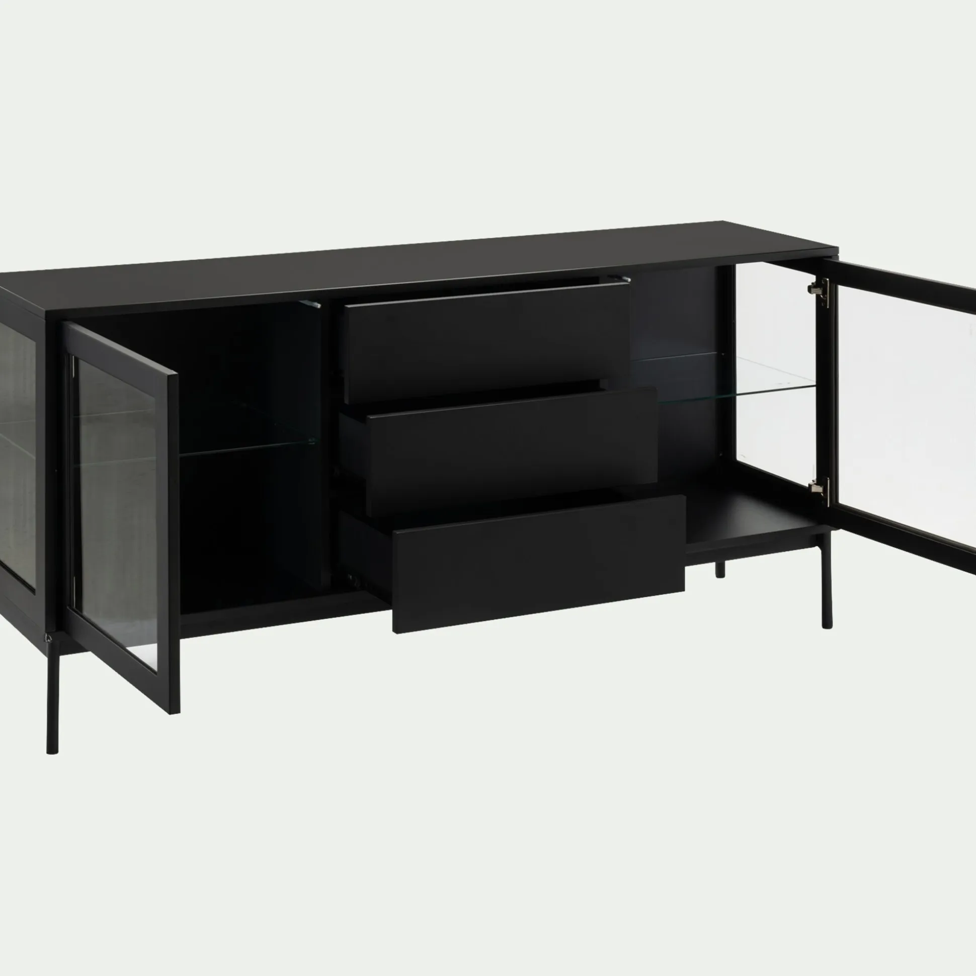 Buffet 2 portes et 3 tiroirs en bois - noir