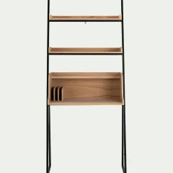 Bureau plaqué frêne et métal noir avec 2 tablettes L80cm - bois clair