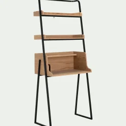 Bureau plaqué frêne et métal noir avec 2 tablettes L80cm - bois clair