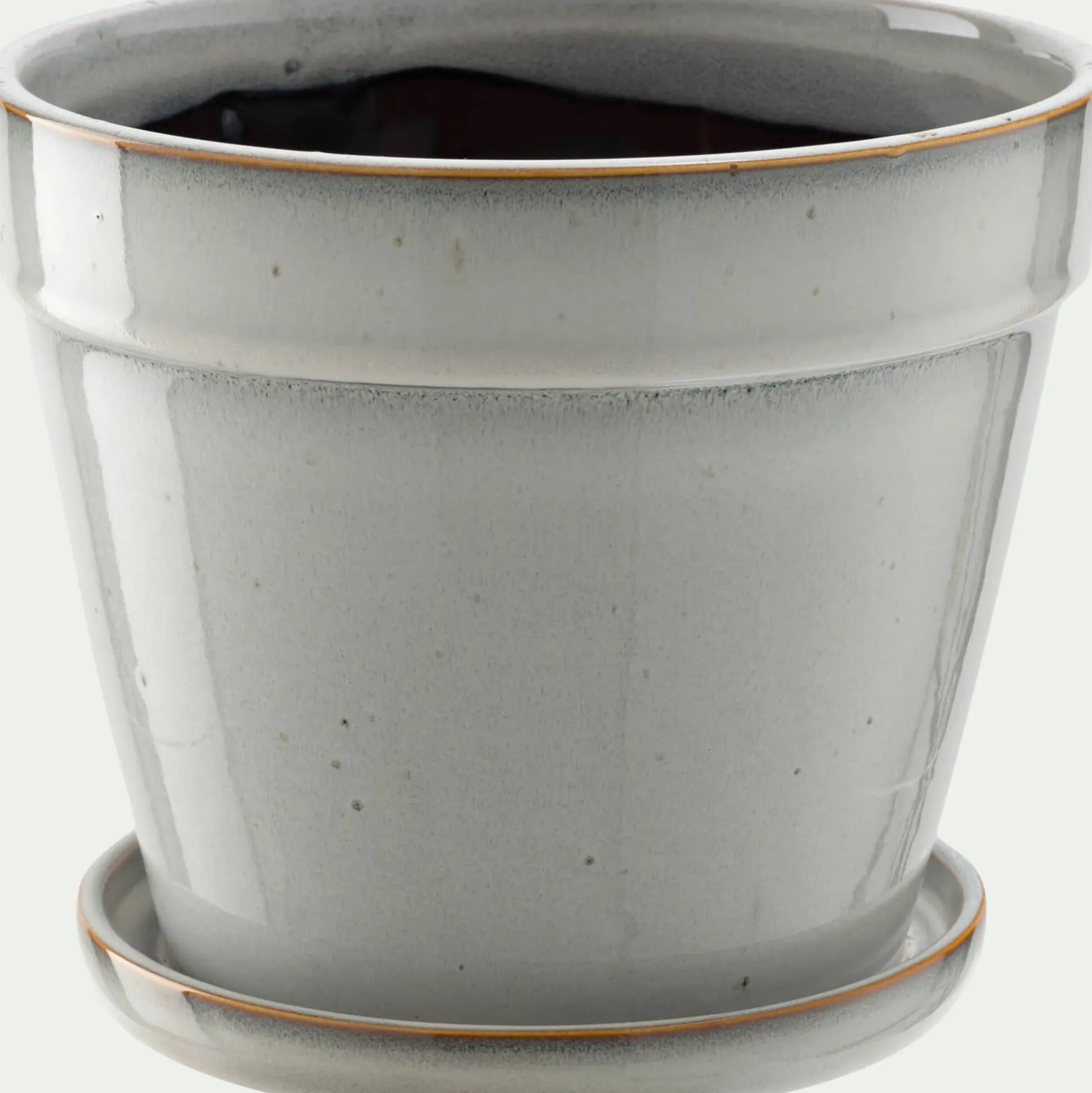 Cache-pot et sa coupelle en céramique D23cm - blanc cassé