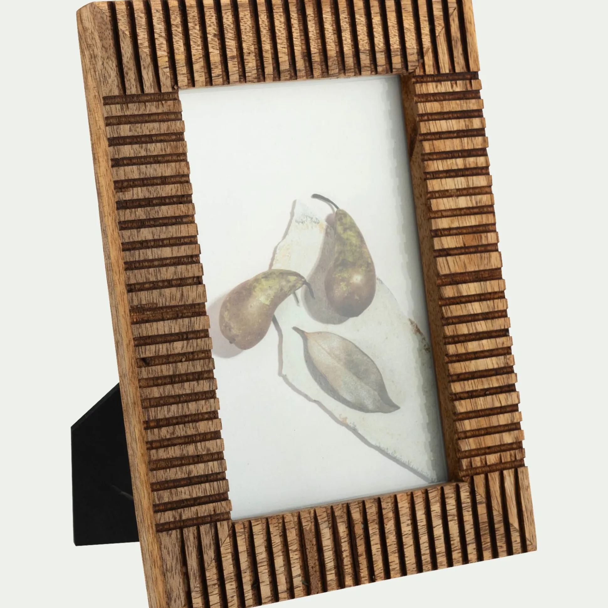 Cadre photo en bois de manguier strié 16x20,5cm - bois foncé