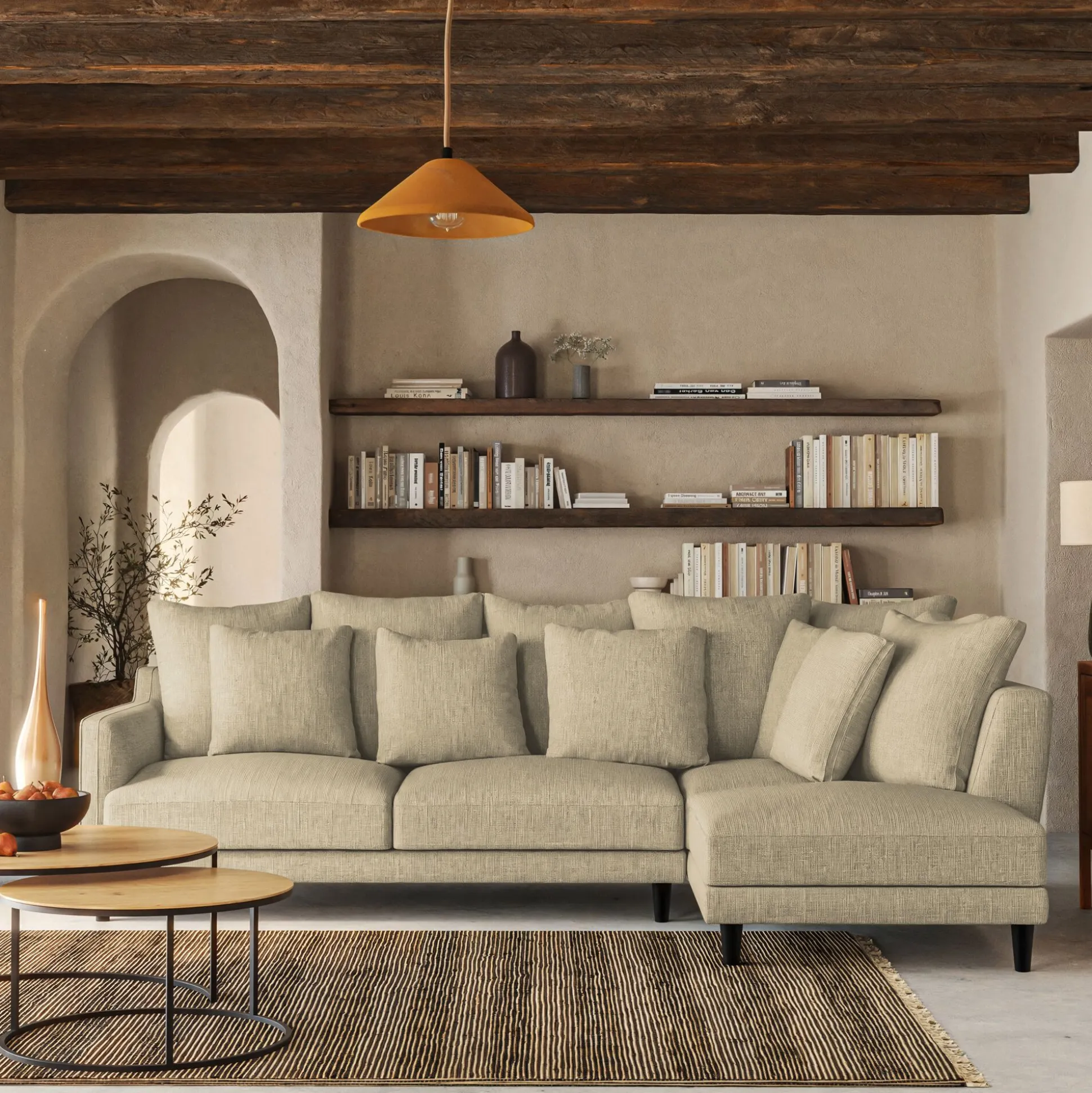 Canapé angle droit convertible tissu mixte - beige alpilles