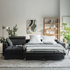 Canapé avec angle réversible convertible en tissus pop avec accoudoirs 20cm - gris anthracite