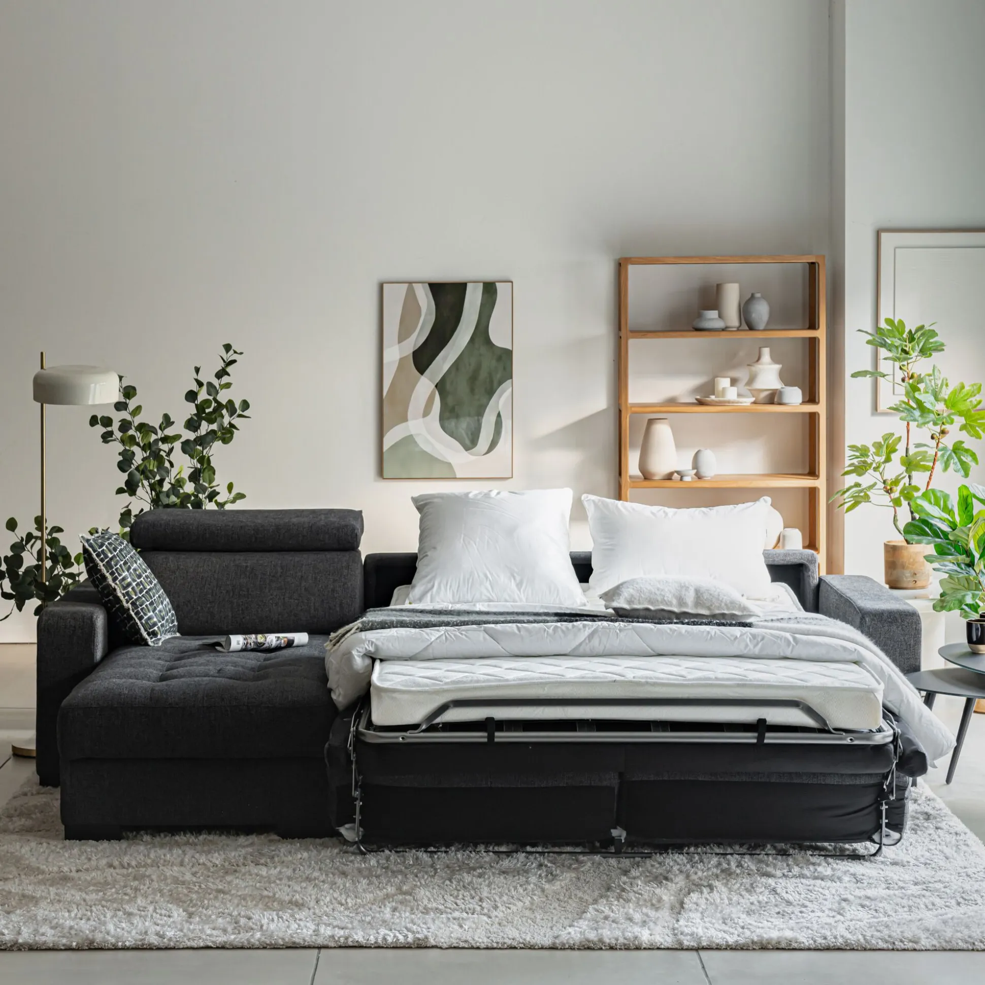 Canapé avec angle réversible convertible en tissus pop avec accoudoirs 20cm - gris anthracite