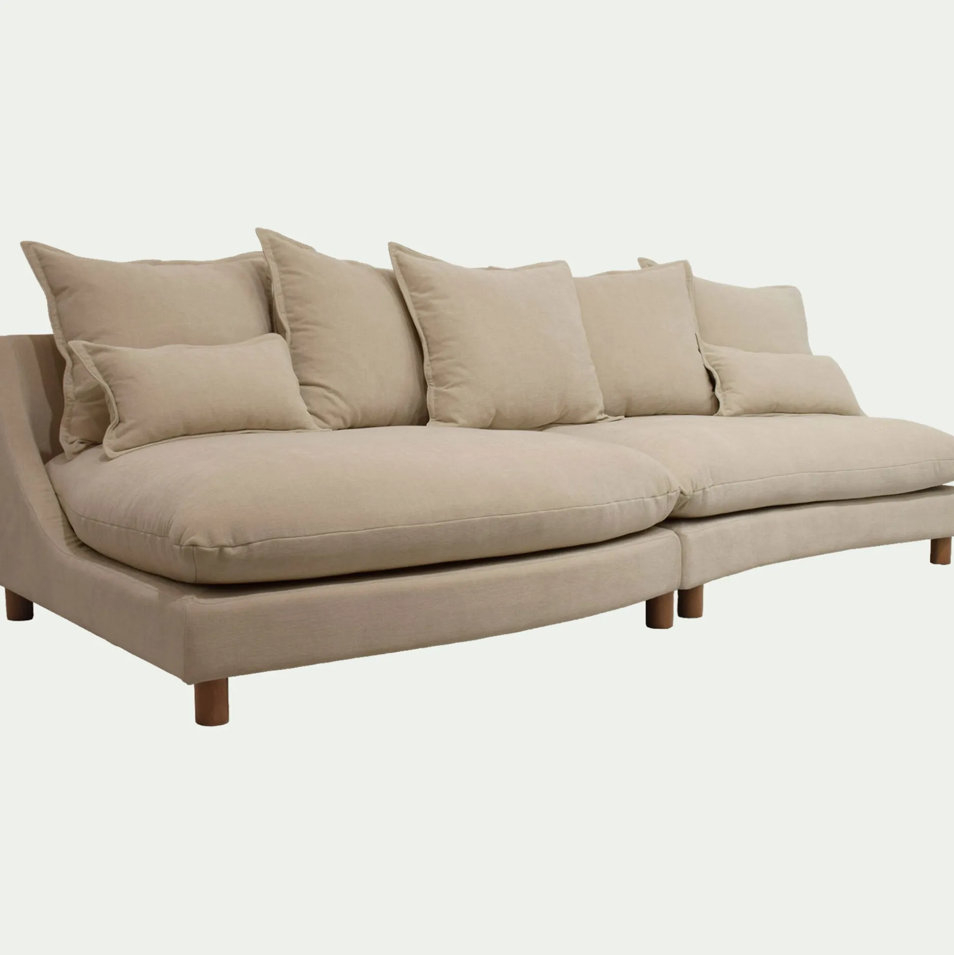 Canapé convertible 5 places avec pieds arrondis en tissu nature - beige