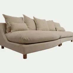 Canapé convertible 5 places avec pieds arrondis en tissu nature - beige