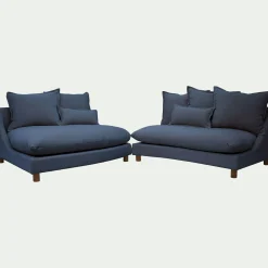 Canapé convertible 5 places avec pieds arrondis en tissu nature - bleu