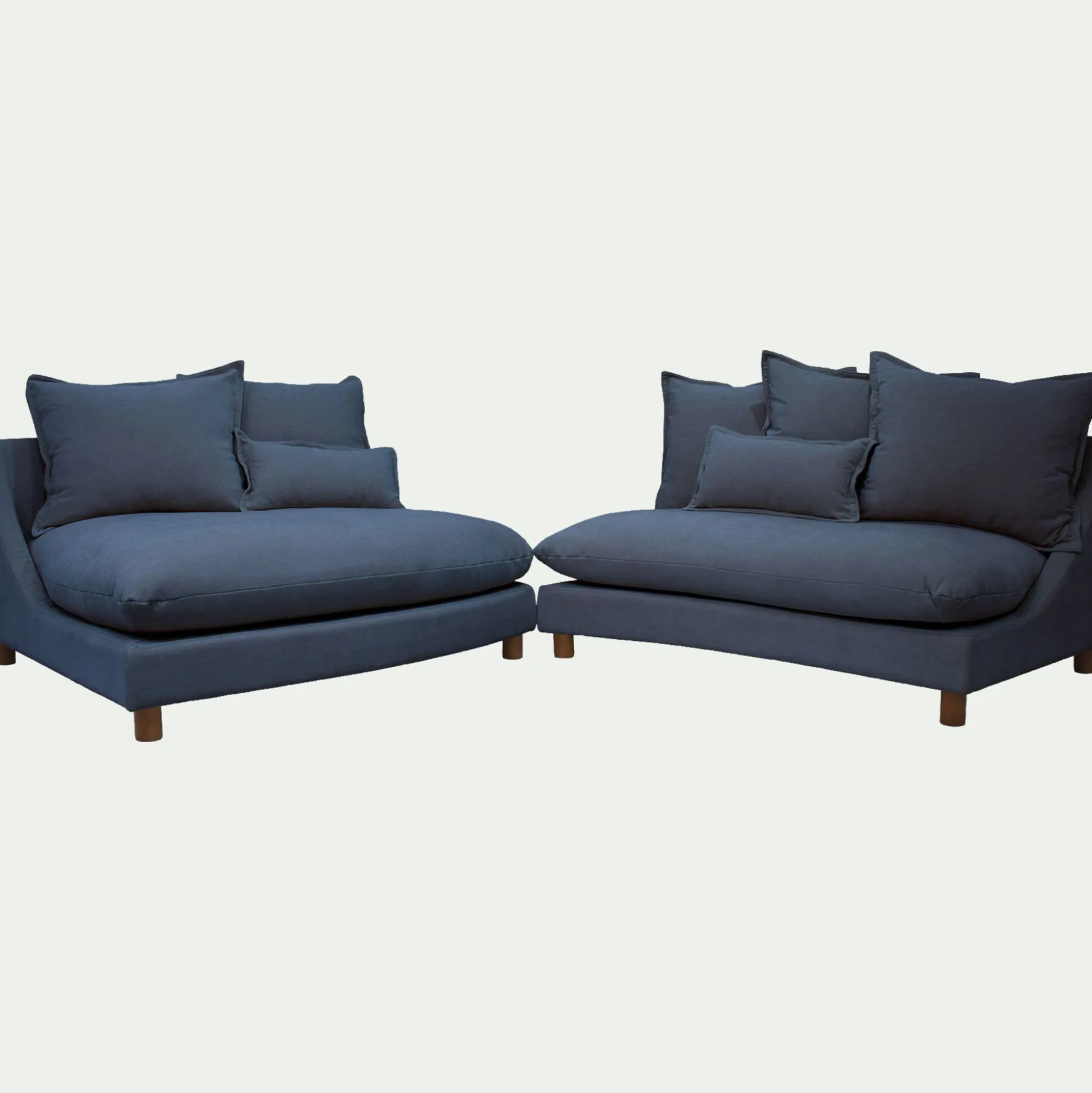 Canapé convertible 5 places avec pieds arrondis en tissu nature - bleu