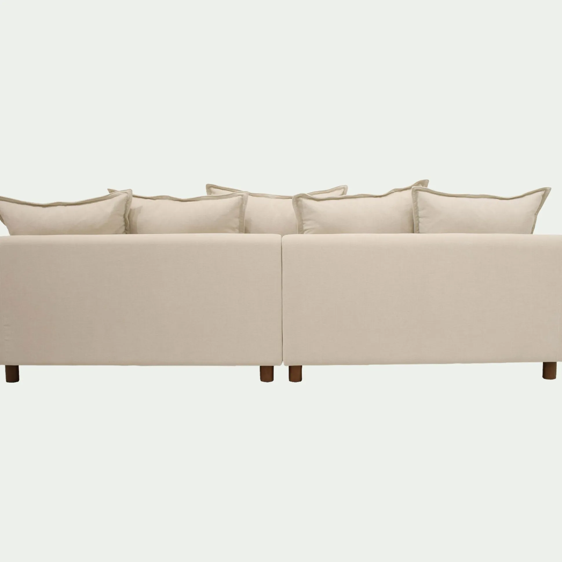 Canapé convertible 5 places avec pieds arrondis en tissu nature - blanc écru